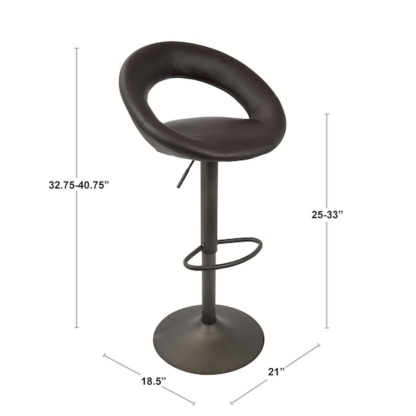 Metro Adjustable Swivel Barstool In Brown Faux Leather, PK 2